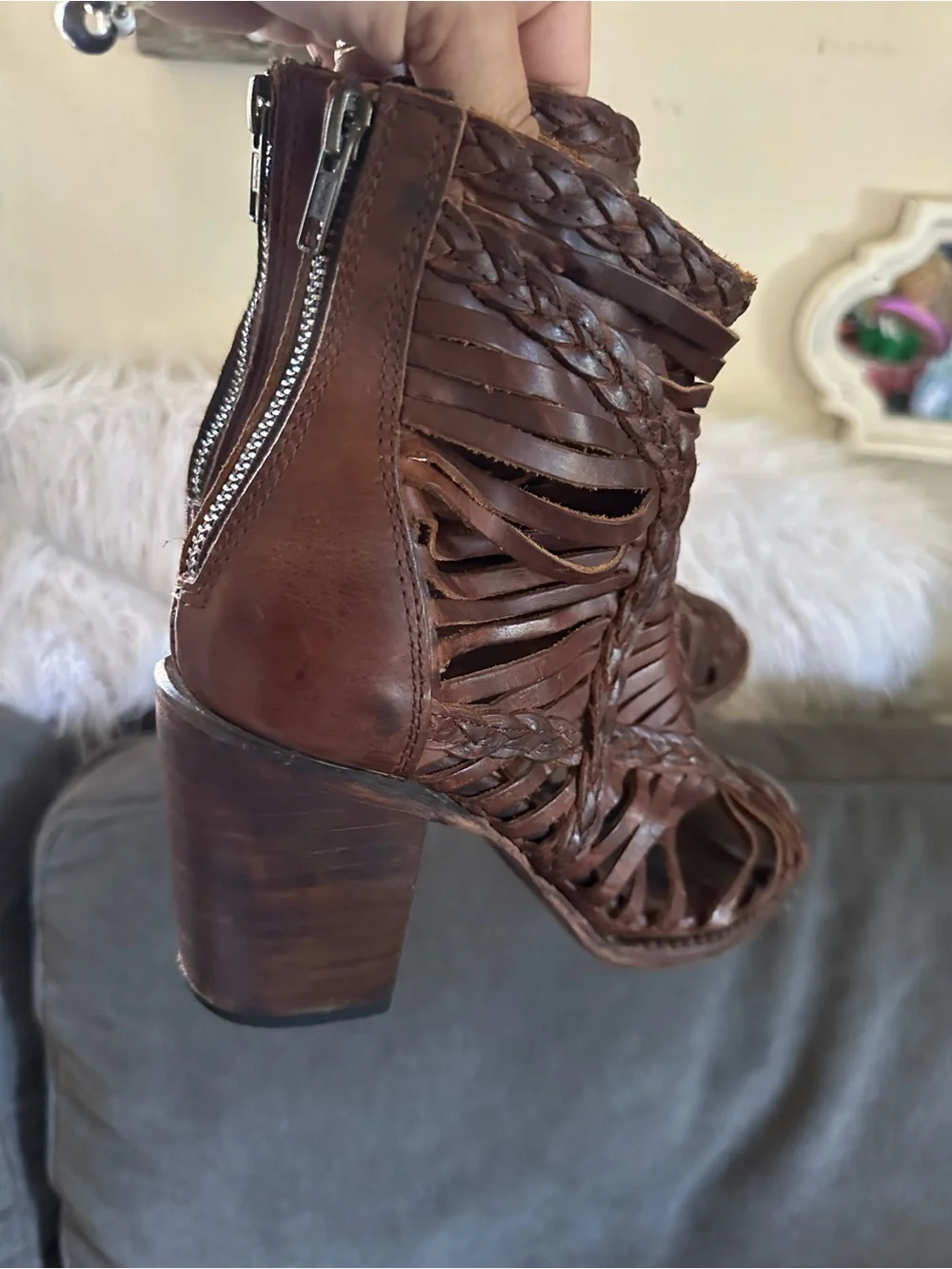 Freebird by Steven Brown Woven Leather Peep-Toe Ankle Booties - Picture 5 of 14